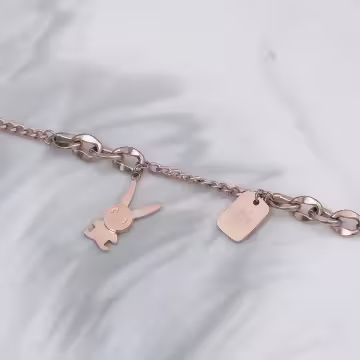316鋼飾×兔子吊牌×手鍊×玫瑰金