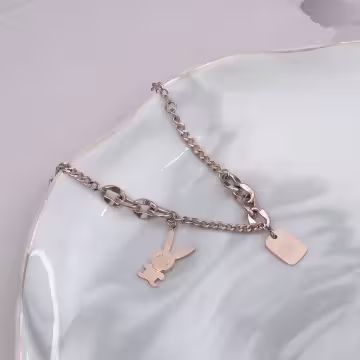 316鋼飾×兔子吊牌×手鍊×玫瑰金