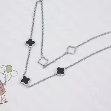 316鋼飾×雙層幸運四葉草×手鍊×銀色