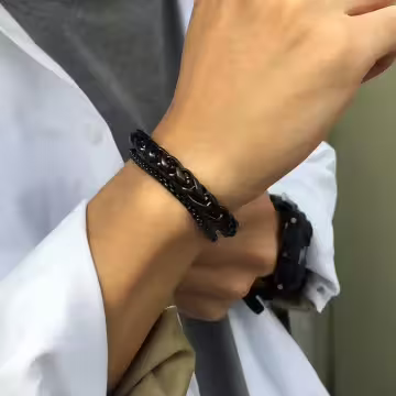 316鋼飾×龍骨雙鍊 ×中性手鍊×黑色