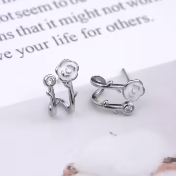 925銀針×雙層白山茶花×耳環