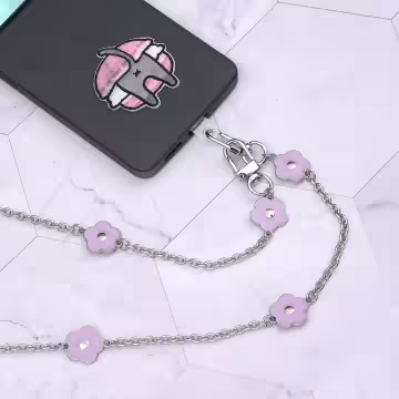 法式小花×手機斜背雙勾掛繩×紫色