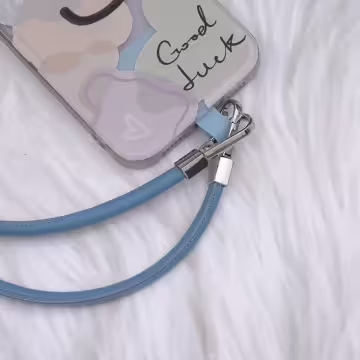 單色簡約皮革×手機斜背雙勾掛繩×藍色