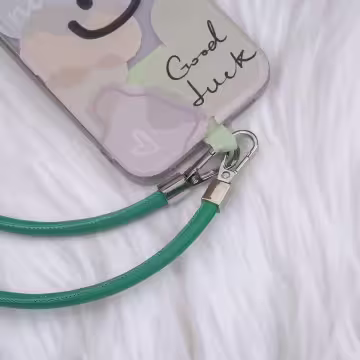 單色簡約皮革×手機斜背雙勾掛繩×深綠