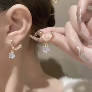 兔耳V字晶鑽×蚊香盤U型耳夾