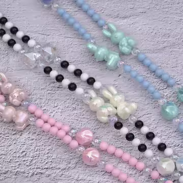 兔兔糖果圓珠×手機斜背雙勾掛繩×藍色