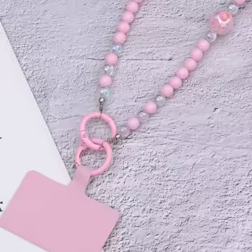 兔兔糖果圓珠×手機斜背雙勾掛繩×粉紅