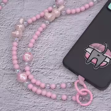 兔兔糖果圓珠×手機斜背雙勾掛繩×粉紅