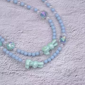 兔兔糖果圓珠×手機斜背雙勾掛繩×藍色