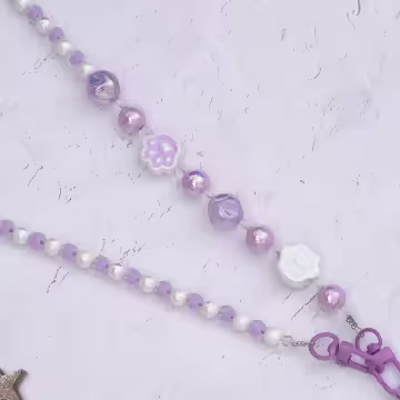 萌貓手掌糖果圓珠×手機斜背雙勾掛繩×紫色