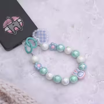 藍色兔兔小花愛心吊牌×手機腕帶掛繩