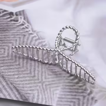 金屬波紋麻花×鯊魚夾×銀色