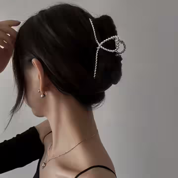 金屬波紋麻花×鯊魚夾×銀色