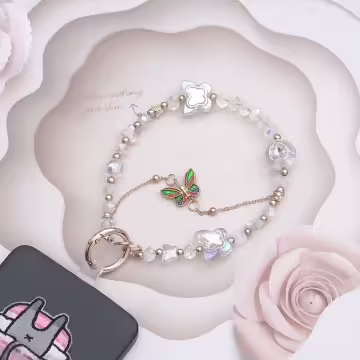 彩蝶水晶串珠×手機腕帶掛繩×透明