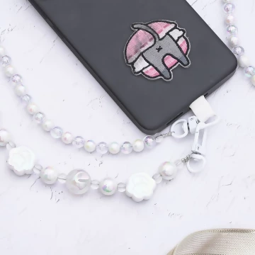 萌貓手掌糖果圓珠×手機斜背雙勾掛繩×白色.avif