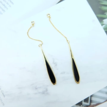 長流蘇黑色水滴×吊墜耳環.avif