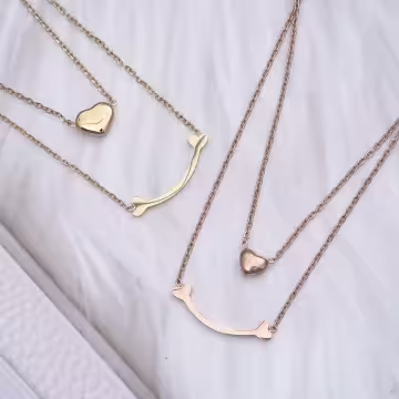 316鋼飾×雙層微笑小桃心×鎖骨項鍊×金色