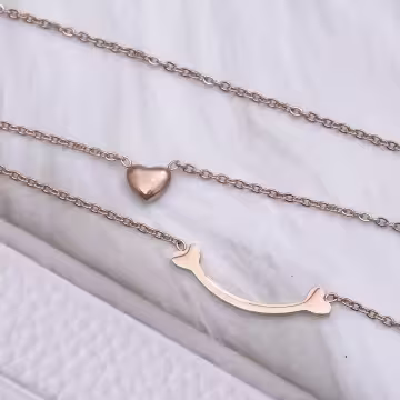 316鋼飾×雙層微笑小桃心×鎖骨項鍊×玫瑰金