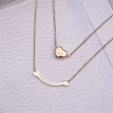 316鋼飾×雙層微笑小桃心×鎖骨項鍊×金色
