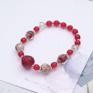 鮮紅的草莓琉璃×固定式串珠手鍊