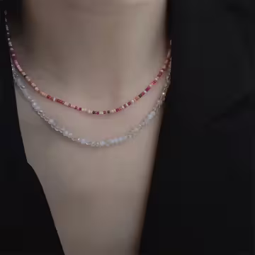 雙層小串珠珠×鎖骨項鍊×白彩