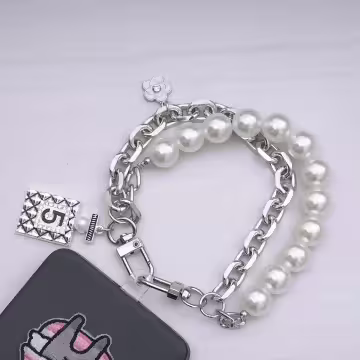 小香風香水5號雙層鍊條×手機腕帶掛繩×銀色