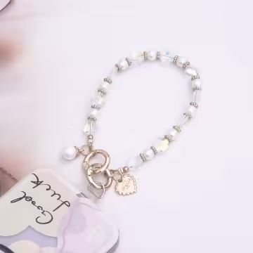 晶透四葉草愛心珍珠×手機腕帶掛繩