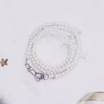 透明蝴蝶結×白色珍珠×手機斜背雙勾掛繩