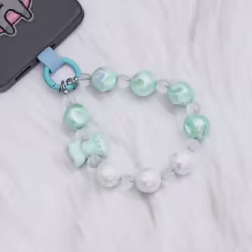 皺皺球撞色糖果×手機腕帶掛繩×藍色