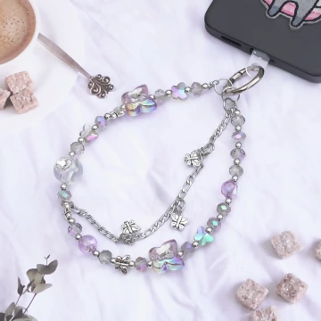 彩蝶水晶串珠×手機腕帶掛繩×紫色.avif