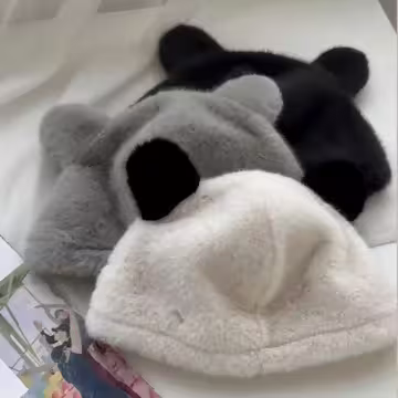 毛絨小熊×毛帽×灰色