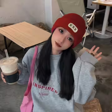 中性叉叉針織帽×毛帽×紅色