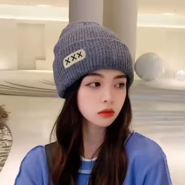 中性叉叉針織帽×毛帽×灰色