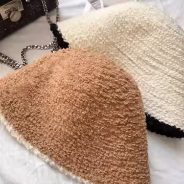 淑女毛絨漁夫帽×毛帽×棕咖白邊