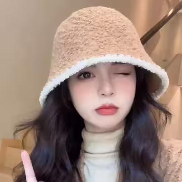 淑女毛絨漁夫帽×毛帽×棕咖白邊