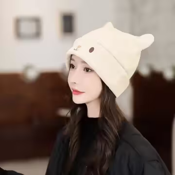 可愛喵喵×毛帽×卡其