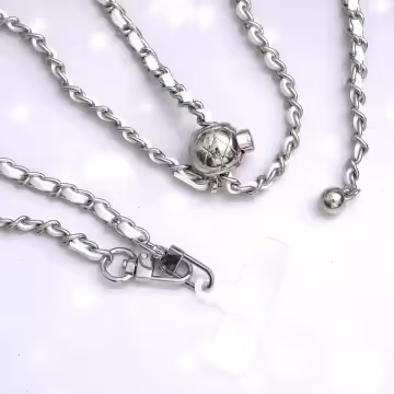 白銀小香風鍊條金屬球×手機斜背雙勾掛繩×白銀