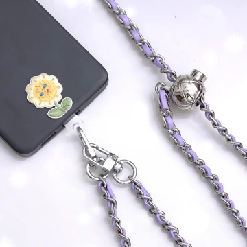 紫銀小香風鍊條金屬球×手機斜背雙勾掛繩×紫銀.avif