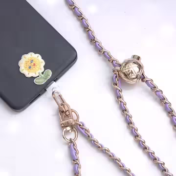 紫金小香風鍊條金屬球×手機斜背雙勾掛繩×紫金