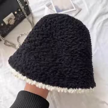 淑女毛絨漁夫帽×毛帽×黑色白邊