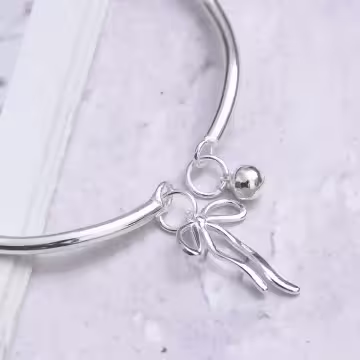 925銀飾×蝴蝶結緞帶鈴鐺×開口手環
