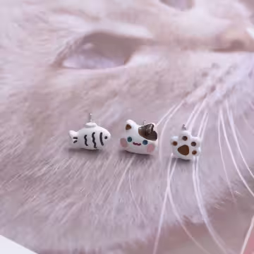 貓咪與雕魚燒×六套件單邊耳環組