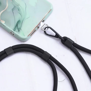 可調節雙環×黑色×純素色簡約滌綸繩×手機斜背雙勾掛繩×全黑.avif