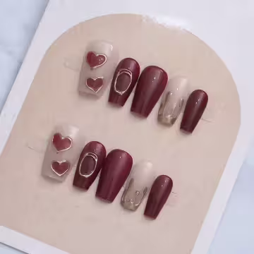 金愛心紅酒流心亮面&times;穿戴式手指甲片&times;二十四入