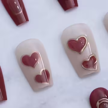 金愛心紅酒流心亮面&times;穿戴式手指甲片&times;二十四入