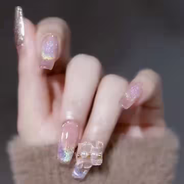 閃亮粉紅蕾絲亮面×穿戴式手指甲片×二十四入