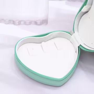 愛心雙層皮革×拉鍊飾品盒×綠色