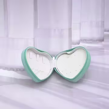 愛心雙層皮革×拉鍊飾品盒×綠色