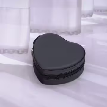 愛心雙層皮革×拉鍊飾品盒×黑色