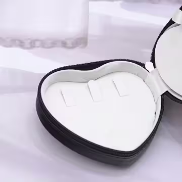 愛心雙層皮革×拉鍊飾品盒×黑色